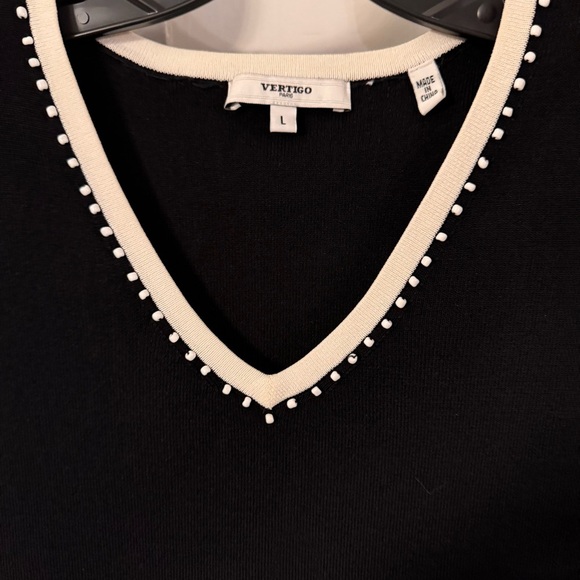 Vertigo Paris Black w/ White trim Beaded tank / tunic  top size large NEW - Picture 10 of 10